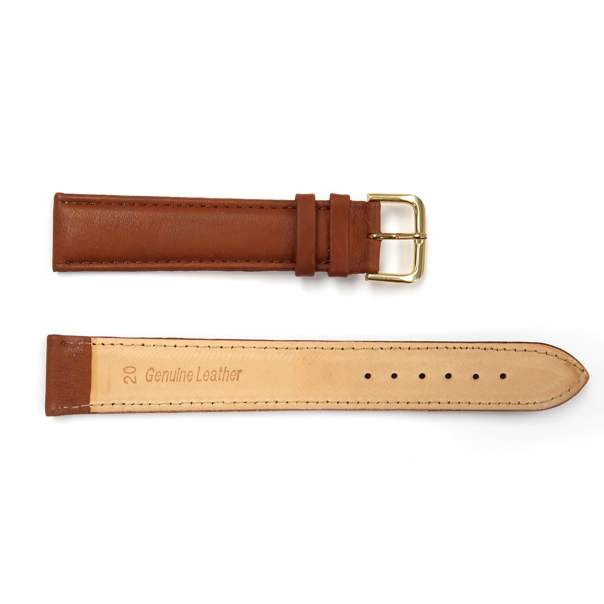 Genuine Leather Watch Band 16-20mm Padded Plain Grain Stitched Band in Brown, Light Brown, Red Extra Long - Universal Jewelers & Watch Tools Inc. 