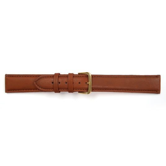 Genuine Leather Watch Band 16-20mm Padded Plain Grain Stitched Band in Brown, Light Brown, Red Extra Long - Universal Jewelers & Watch Tools Inc. 