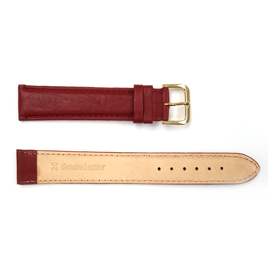 Genuine Leather Watch Band 16-20mm Padded Plain Grain Stitched Band in Brown, Light Brown, Red Extra Long - Universal Jewelers & Watch Tools Inc. 