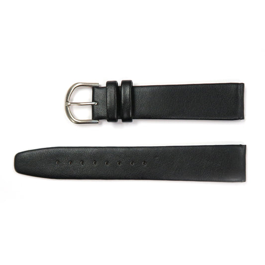 Genuine Leather Watch Band 18mm Flat Classic Plain Grain in Black - Universal Jewelers & Watch Tools Inc. 