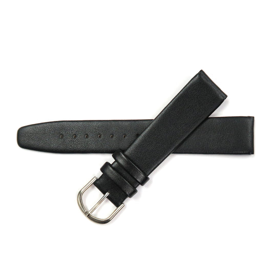 Genuine Leather Watch Band 18mm Flat Classic Plain Grain in Black - Universal Jewelers & Watch Tools Inc. 