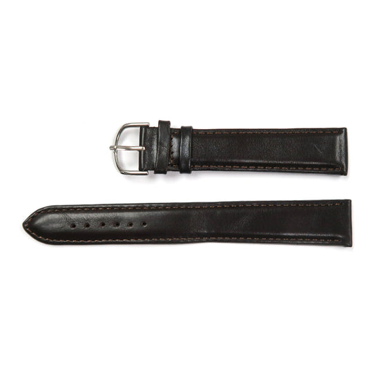 Genuine Leather Watch Band  Extra Long 20mm Padded Classic Plain Grain Stitched in Brown - Universal Jewelers & Watch Tools Inc. 