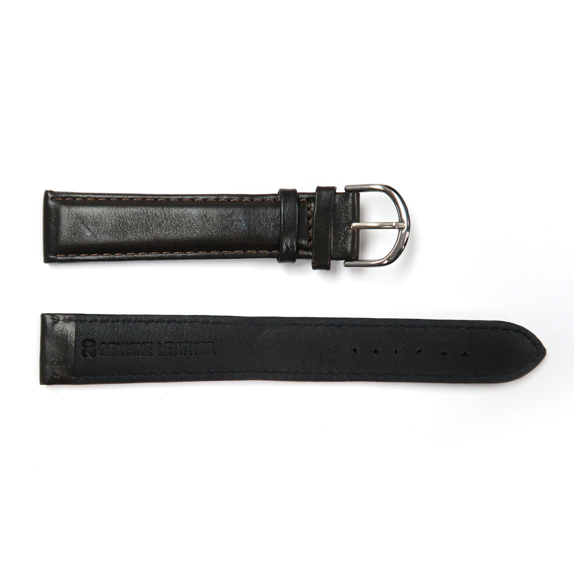 Genuine Leather Watch Band  Extra Long 20mm Padded Classic Plain Grain Stitched in Brown - Universal Jewelers & Watch Tools Inc. 