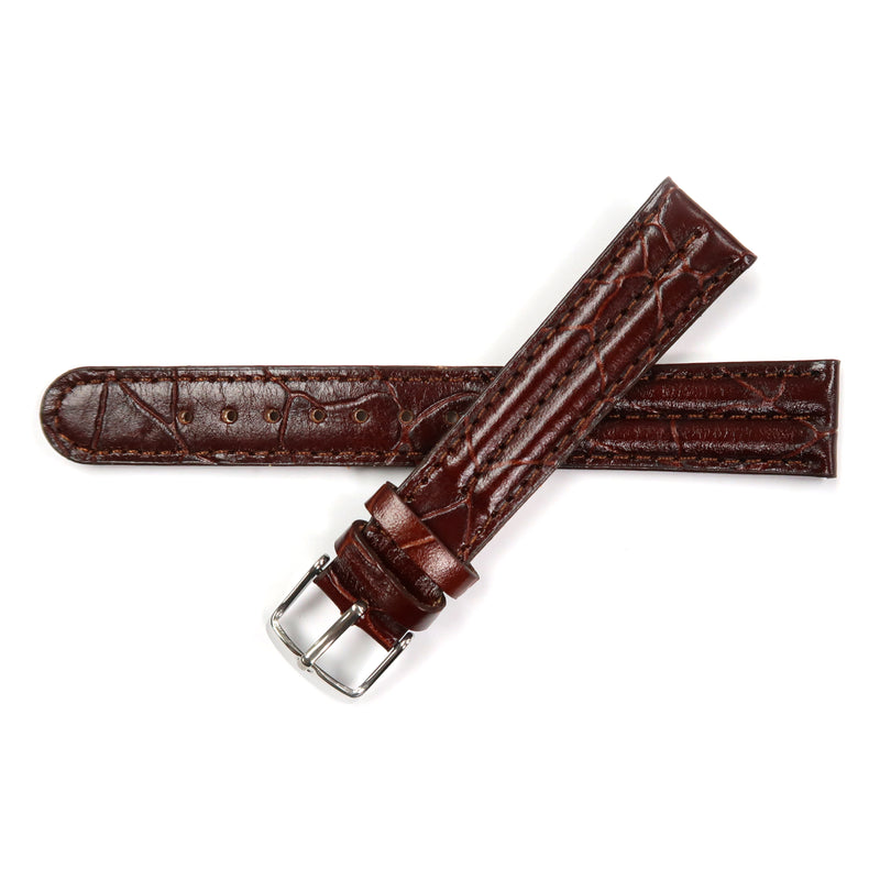 Load image into Gallery viewer, Genuine Leather Watch Band Padded Alligator Grain Stitched in Brown, Light Brown and Black - Universal Jewelers &amp; Watch Tools Inc. 
