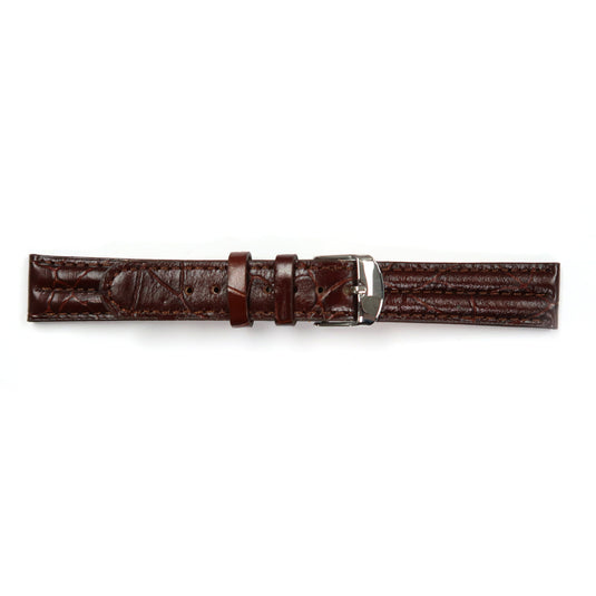 Genuine Leather Watch Band Padded Alligator Grain Stitched in Brown, Light Brown and Black - Universal Jewelers & Watch Tools Inc. 