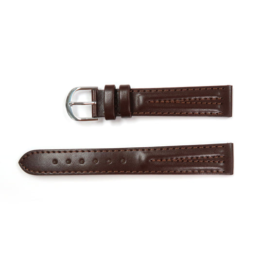 Genuine Leather Watch Band Padded Classic Plain Grain in Brown, Light Brown, Tan and Black - Universal Jewelers & Watch Tools Inc. 