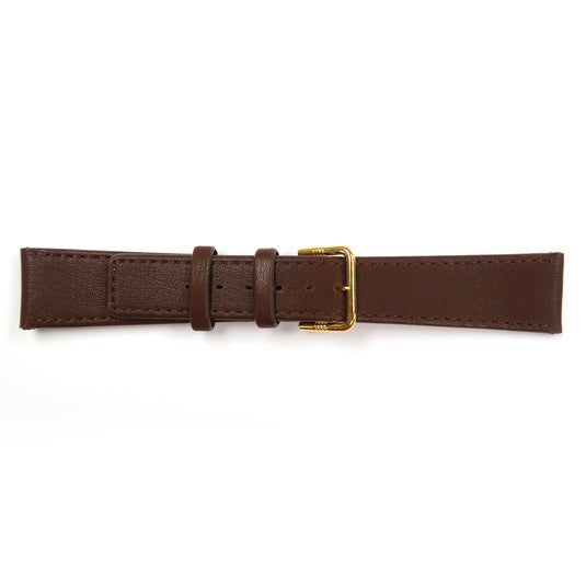 Genuine Leather Watch Band 20mm Flat Classic Plain Grain Stitched in Brown - Universal Jewelers & Watch Tools Inc. 