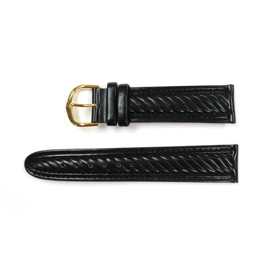 Genuine Leather Braid Watch Band 18-20mm Padded Classic Plain Grain in Black and Brown - Universal Jewelers & Watch Tools Inc. 