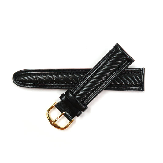 Genuine Leather Braid Watch Band 18-20mm Padded Classic Plain Grain in Black and Brown - Universal Jewelers & Watch Tools Inc. 