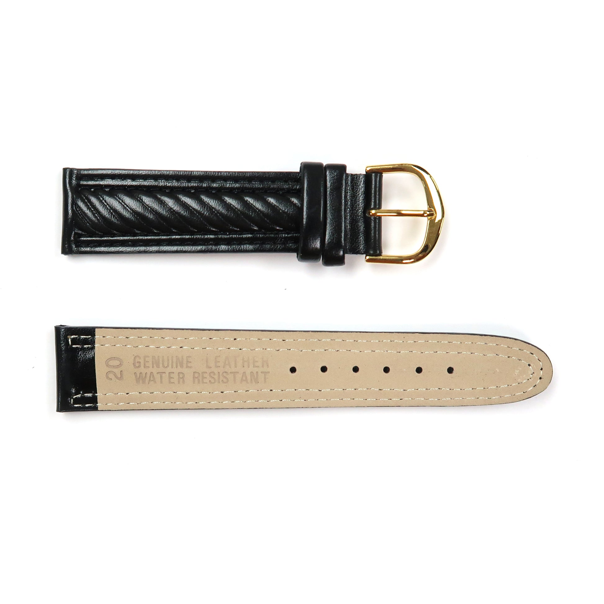 Genuine Leather Braid Watch Band 18-20mm Padded Classic Plain Grain in Black and Brown - Universal Jewelers & Watch Tools Inc. 