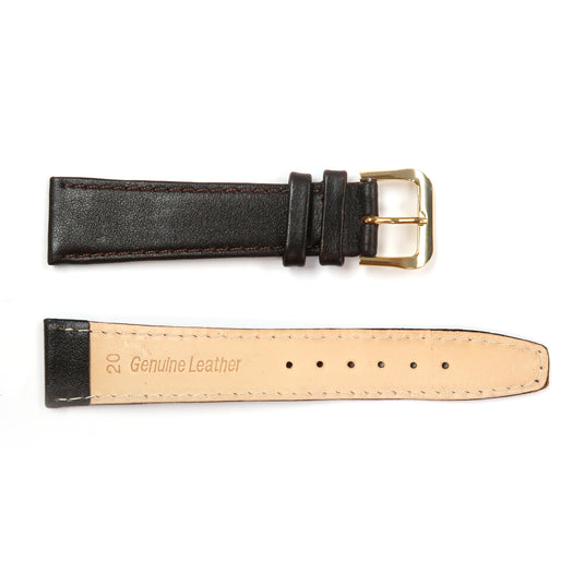 Genuine Leather Watch Band 16-20mm Flat Classic Plain Grain Stitched in Black, Brown and Tan - Universal Jewelers & Watch Tools Inc. 