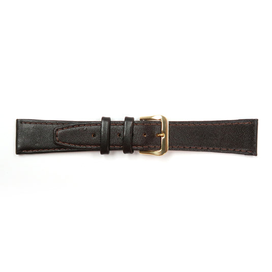 Genuine Leather Watch Band 16-20mm Flat Classic Plain Grain Stitched in Black, Brown and Tan - Universal Jewelers & Watch Tools Inc. 