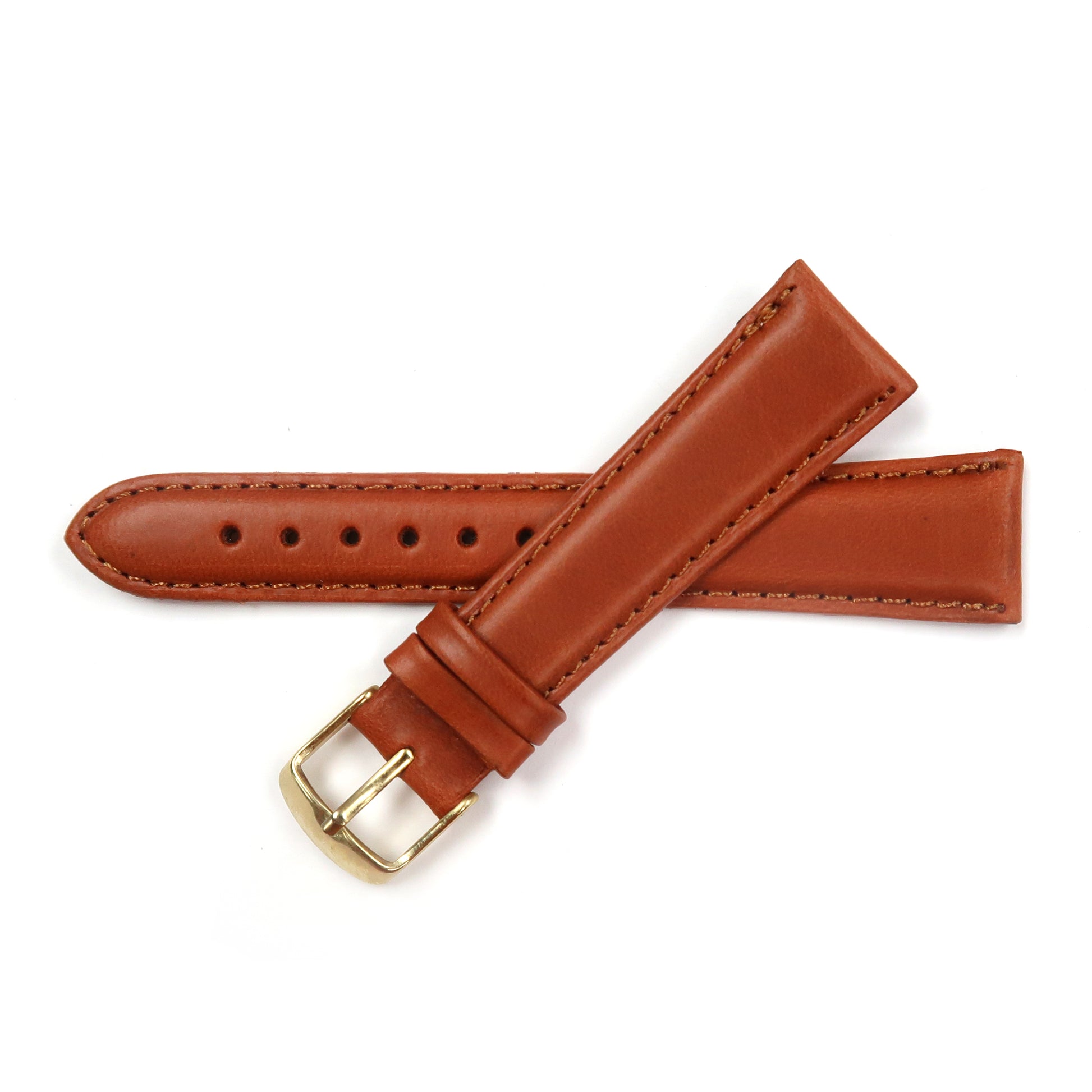 Genuine Leather Watch Band 16-20mm Padded Classic Plain Grain Stitched in Brown, Burgundy and Tan - Universal Jewelers & Watch Tools Inc. 