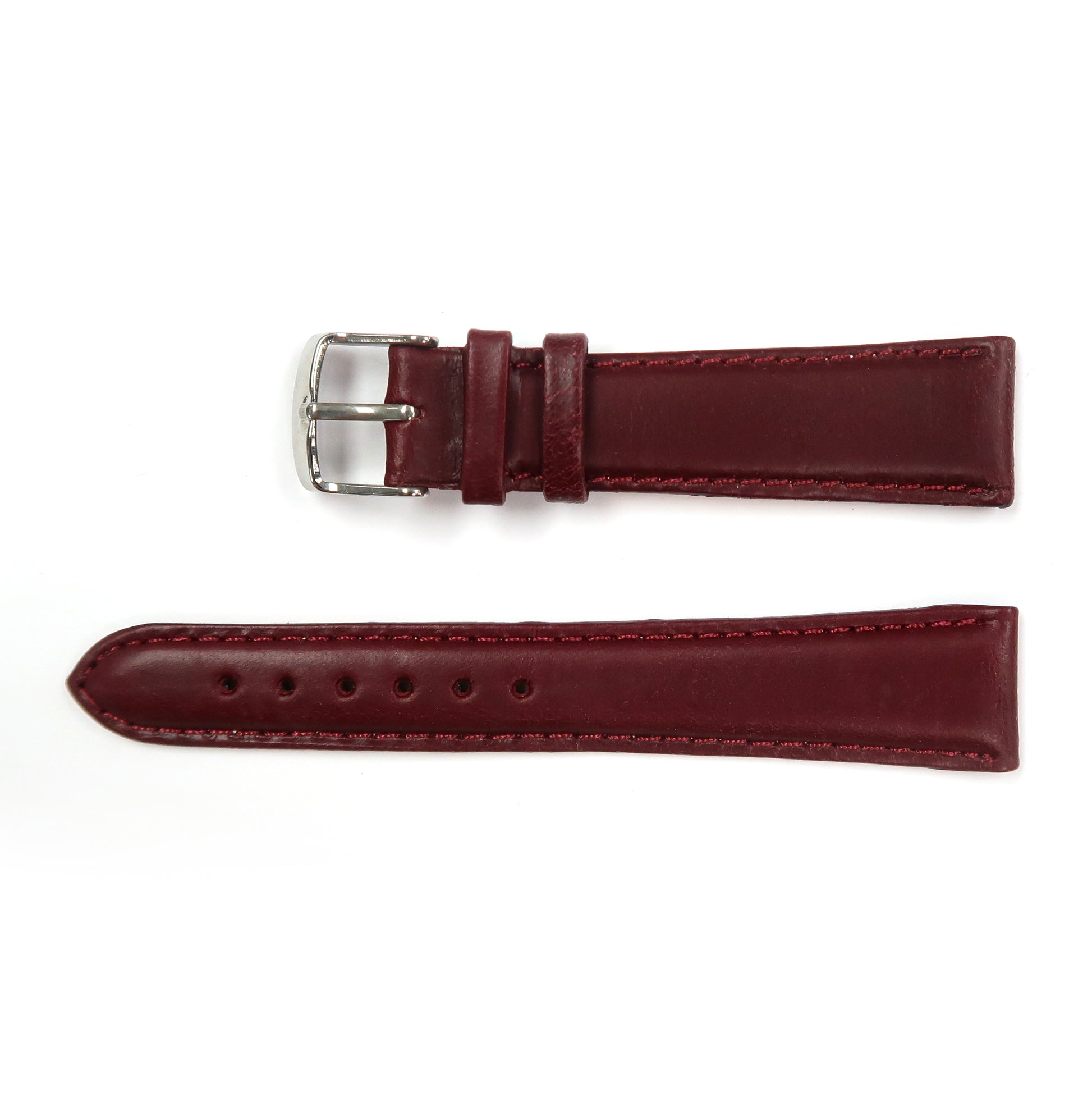 Genuine Leather Watch Band 16-20mm Padded Classic Plain Grain Stitched in Brown, Burgundy and Tan - Universal Jewelers & Watch Tools Inc. 