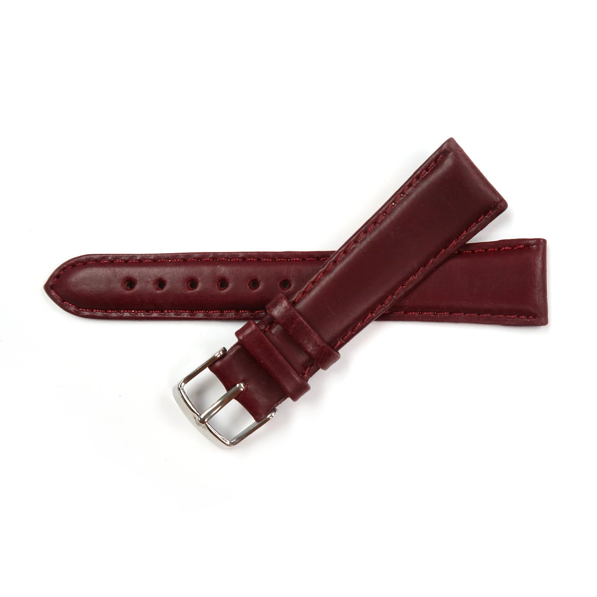 Genuine Leather Watch Band 16-20mm Padded Classic Plain Grain Stitched in Brown, Burgundy and Tan - Universal Jewelers & Watch Tools Inc. 