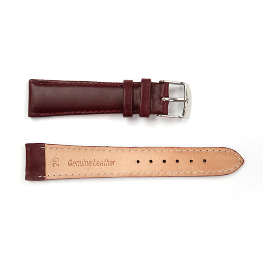 Genuine Leather Watch Band 16-20mm Padded Classic Plain Grain Stitched in Brown, Burgundy and Tan - Universal Jewelers & Watch Tools Inc. 