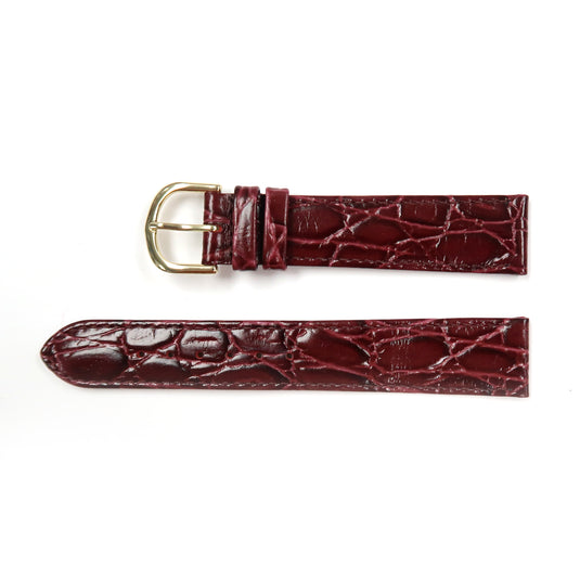 Genuine Leather Watch Band 18mm Flat Croco Grain Stitched in Brown and Burgundy - Universal Jewelers & Watch Tools Inc. 