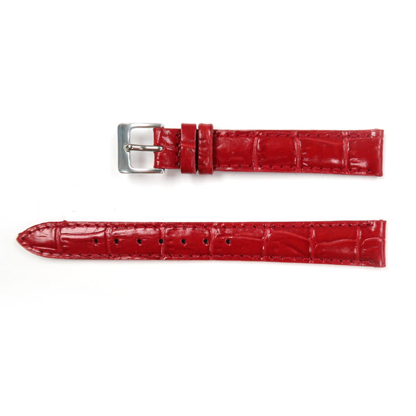 Genuine Leather Watch Band 14mm Padded Alligator Grain Stitched in Red - Universal Jewelers & Watch Tools Inc. 