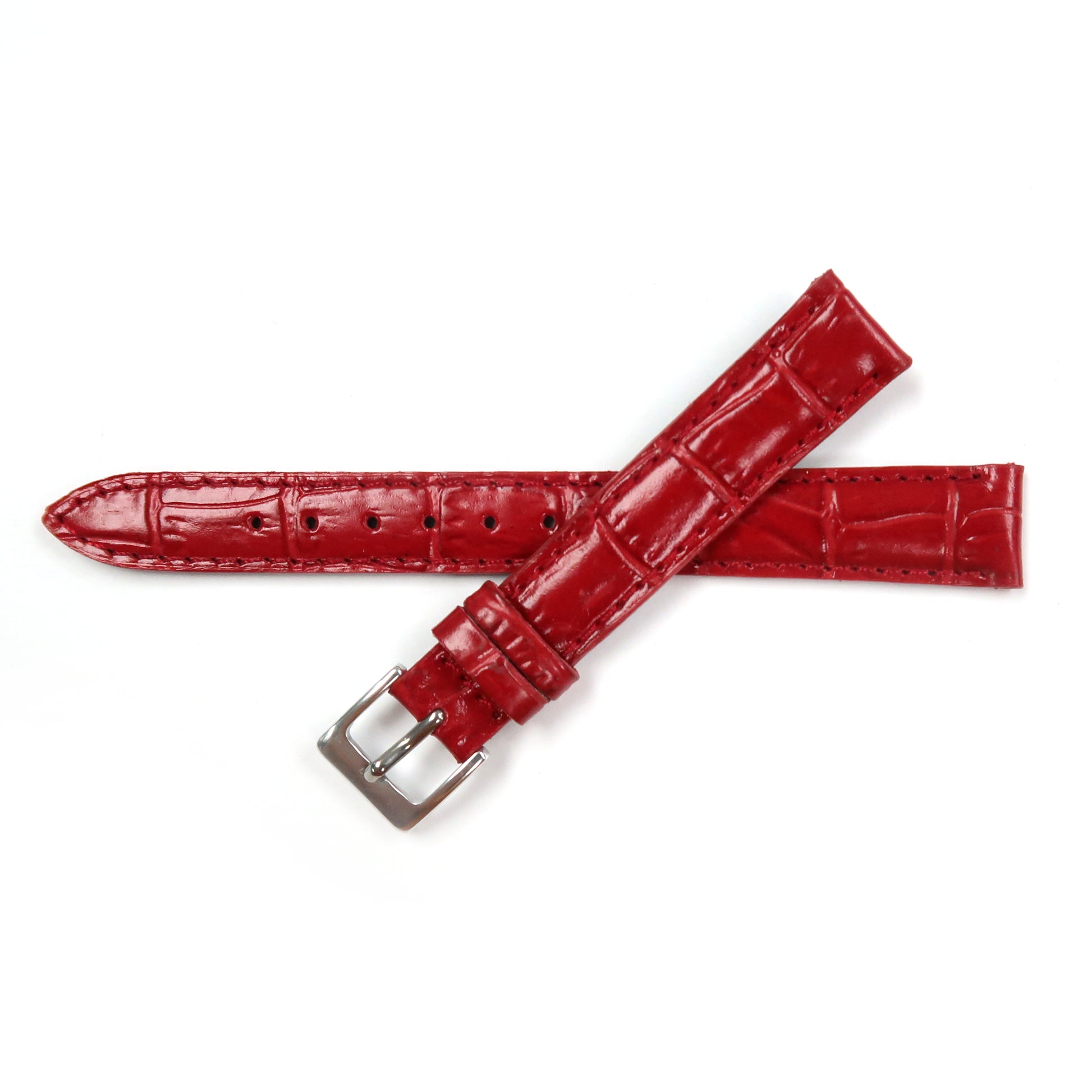 Genuine Leather Watch Band 14mm Padded Alligator Grain Stitched in Red - Universal Jewelers & Watch Tools Inc. 