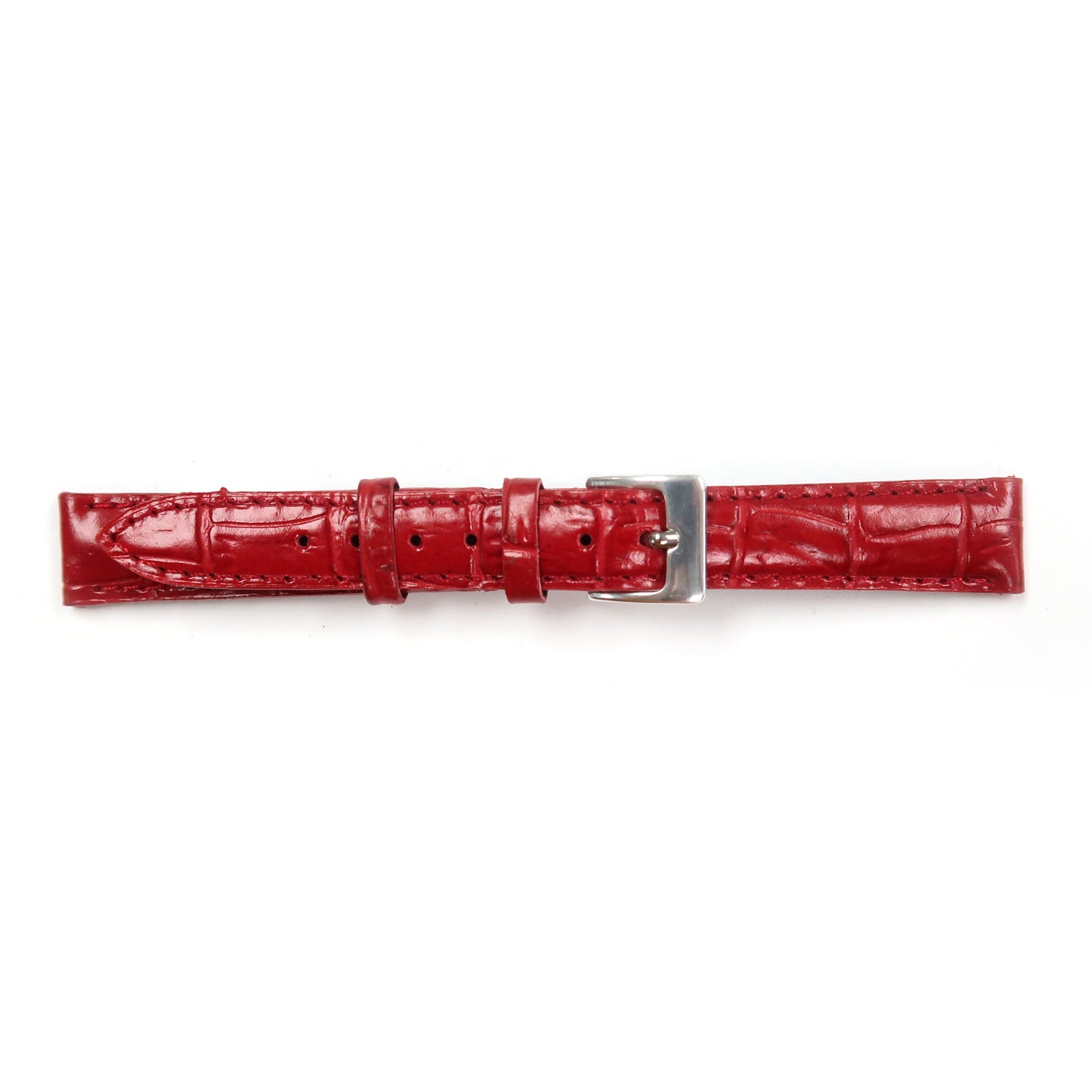 Genuine Leather Watch Band 14mm Padded Alligator Grain Stitched in Red - Universal Jewelers & Watch Tools Inc. 