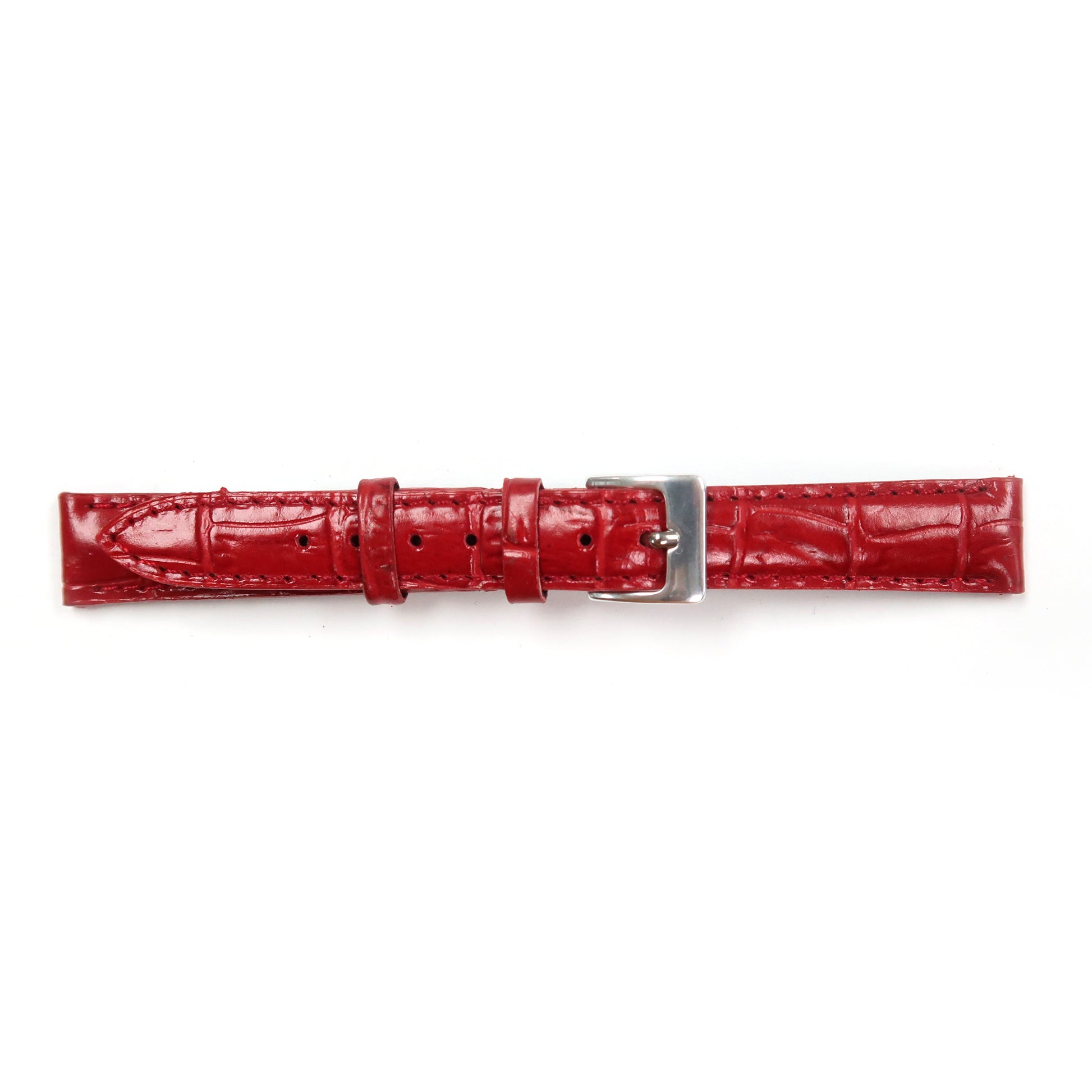 Genuine Leather Watch Band 14mm Padded Alligator Grain Stitched in Red - Universal Jewelers & Watch Tools Inc. 