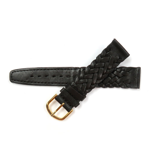 Genuine Leather Braid Watch Band 18mm Padded Classic Plain Grain in Dark Brown - Universal Jewelers & Watch Tools Inc. 