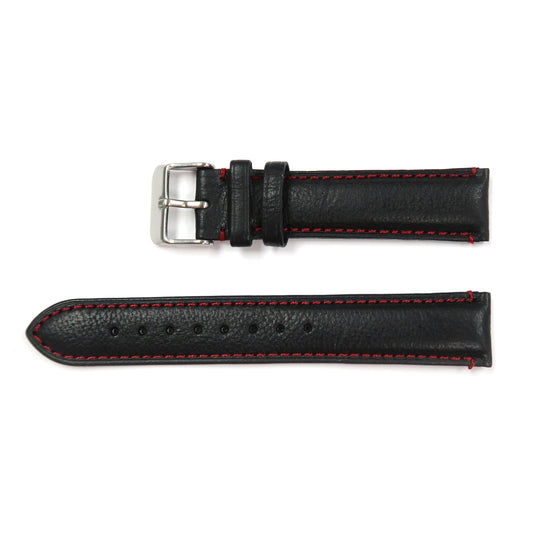Genuine Leather Watch Band 18, 19mm Padded Classic Plain Grain Red, Blue, Orange and White Stitched in Black and Brown - Universal Jewelers & Watch Tools Inc. 
