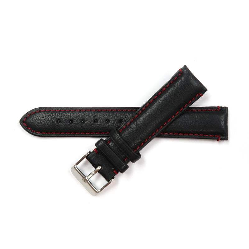 Load image into Gallery viewer, Genuine Leather Watch Band 18, 19mm Padded Classic Plain Grain Red, Blue, Orange and White Stitched in Black and Brown - Universal Jewelers &amp; Watch Tools Inc. 
