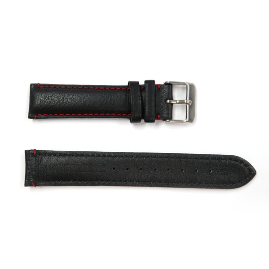 Genuine Leather Watch Band 18, 19mm Padded Classic Plain Grain Red, Blue, Orange and White Stitched in Black and Brown - Universal Jewelers & Watch Tools Inc. 