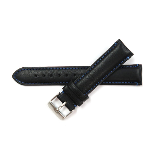 Genuine Leather Watch Band 18, 19mm Padded Classic Plain Grain Red, Blue, Orange and White Stitched in Black and Brown - Universal Jewelers & Watch Tools Inc. 