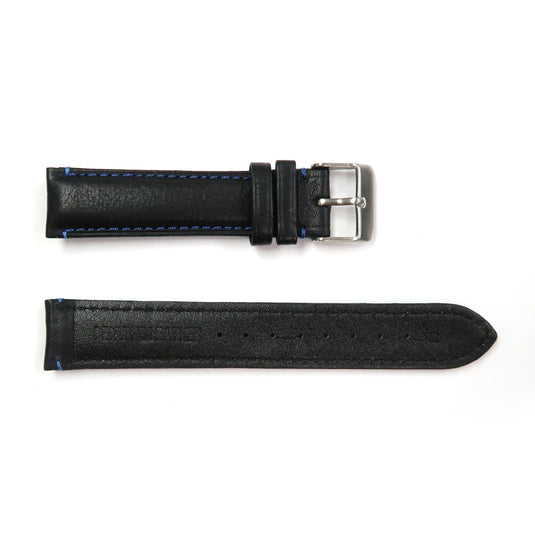Genuine Leather Watch Band 18, 19mm Padded Classic Plain Grain Red, Blue, Orange and White Stitched in Black and Brown - Universal Jewelers & Watch Tools Inc. 