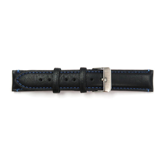Genuine Leather Watch Band 18, 19mm Padded Classic Plain Grain Red, Blue, Orange and White Stitched in Black and Brown - Universal Jewelers & Watch Tools Inc. 