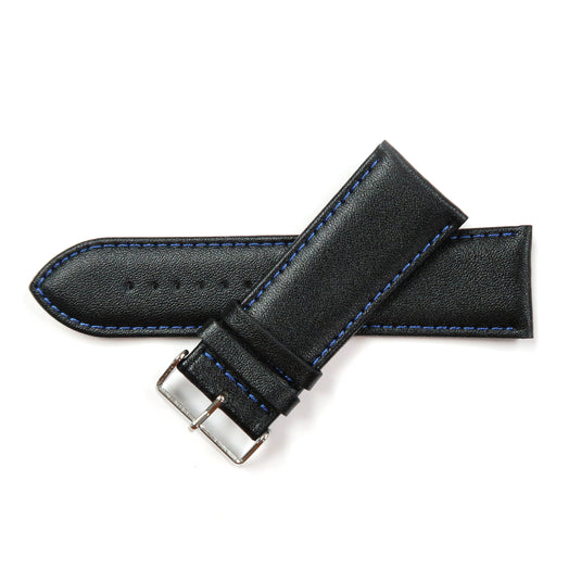 Genuine Leather Watch Band 28mm Padded Classic Plain Grain in Black - Universal Jewelers & Watch Tools Inc. 