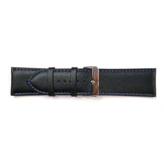 Genuine Leather Watch Band 28mm Padded Classic Plain Grain in Black - Universal Jewelers & Watch Tools Inc. 