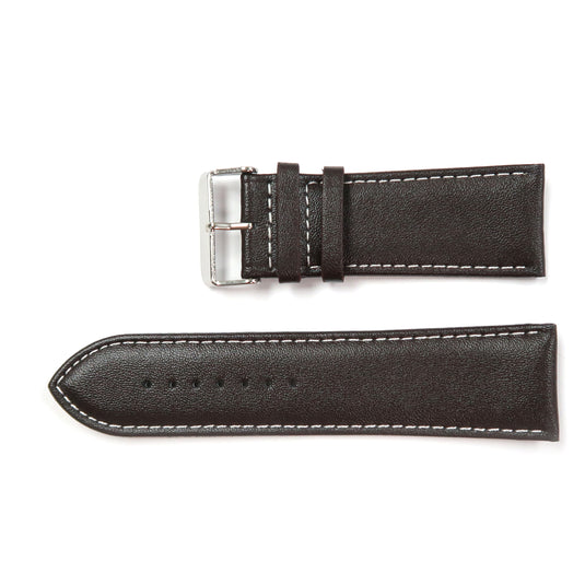 Genuine Leather Watch Band 28mm Padded Classic Plain Grain in Black - Universal Jewelers & Watch Tools Inc. 