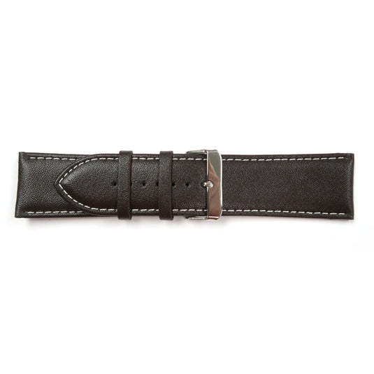 Genuine Leather Watch Band 28mm Padded Classic Plain Grain in Black - Universal Jewelers & Watch Tools Inc. 