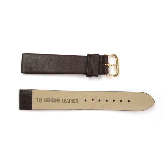 Genuine Leather Watch Band 18mm Flat Classic Plain Grain in Brown - Universal Jewelers & Watch Tools Inc. 