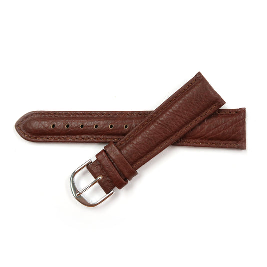 Genuine Leather Watch Band 20mm Padded Classic Plain Grain Stitched in Brown - Universal Jewelers & Watch Tools Inc. 