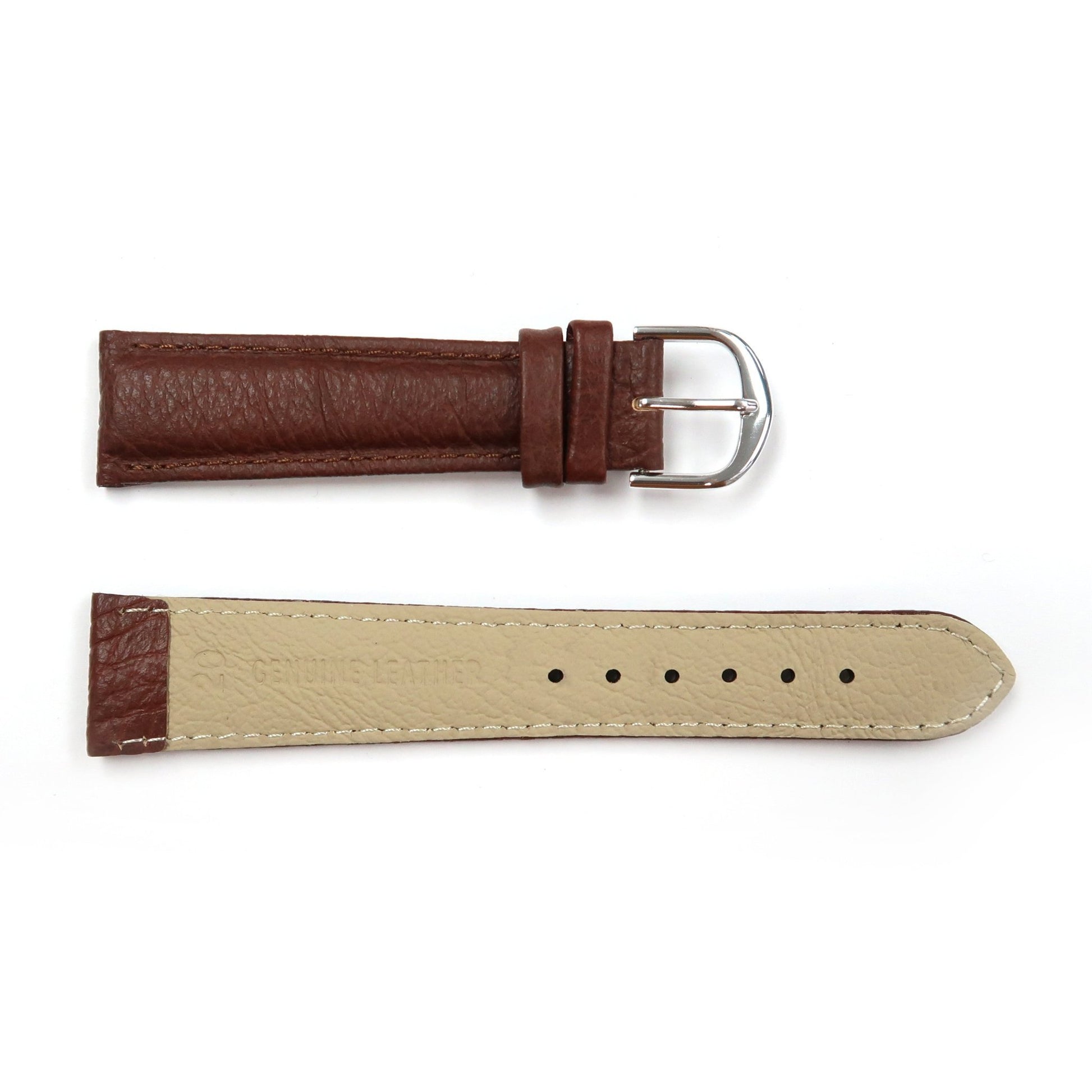 Genuine Leather Watch Band 16 - 26mm Padded Classic Plain Grain Stitched in Black, Dark Blue, Brown, Dark Brown, Tan, Burgundy - Universal Jewelers & Watch Tools Inc.