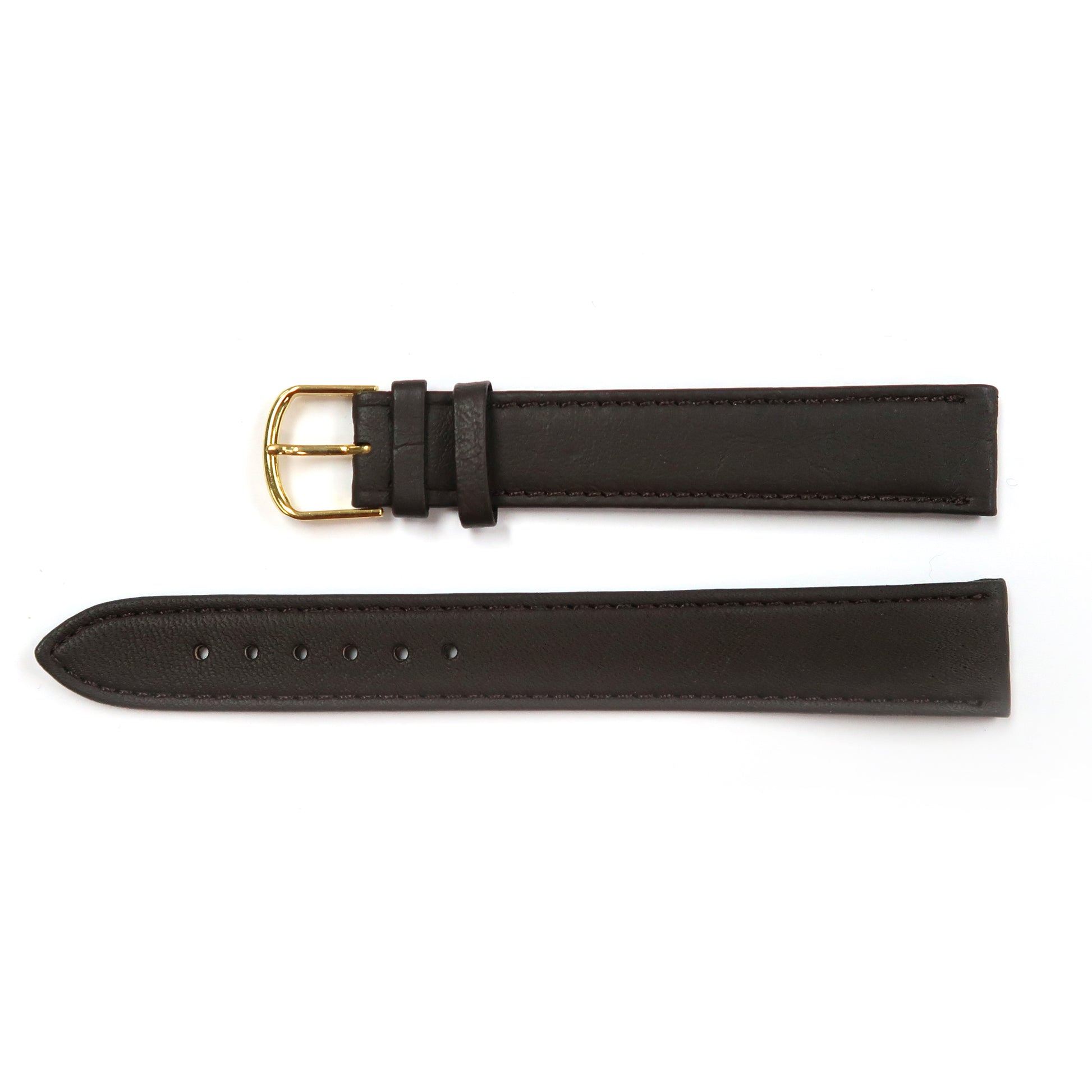 Genuine Leather Extra Long Watch Band 18mm Flat Classic Plain Grain Stitched in Dark Brown - Universal Jewelers & Watch Tools Inc. 