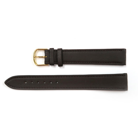 Genuine Leather Extra Long Watch Band 18mm Flat Classic Plain Grain Stitched in Dark Brown - Universal Jewelers & Watch Tools Inc. 