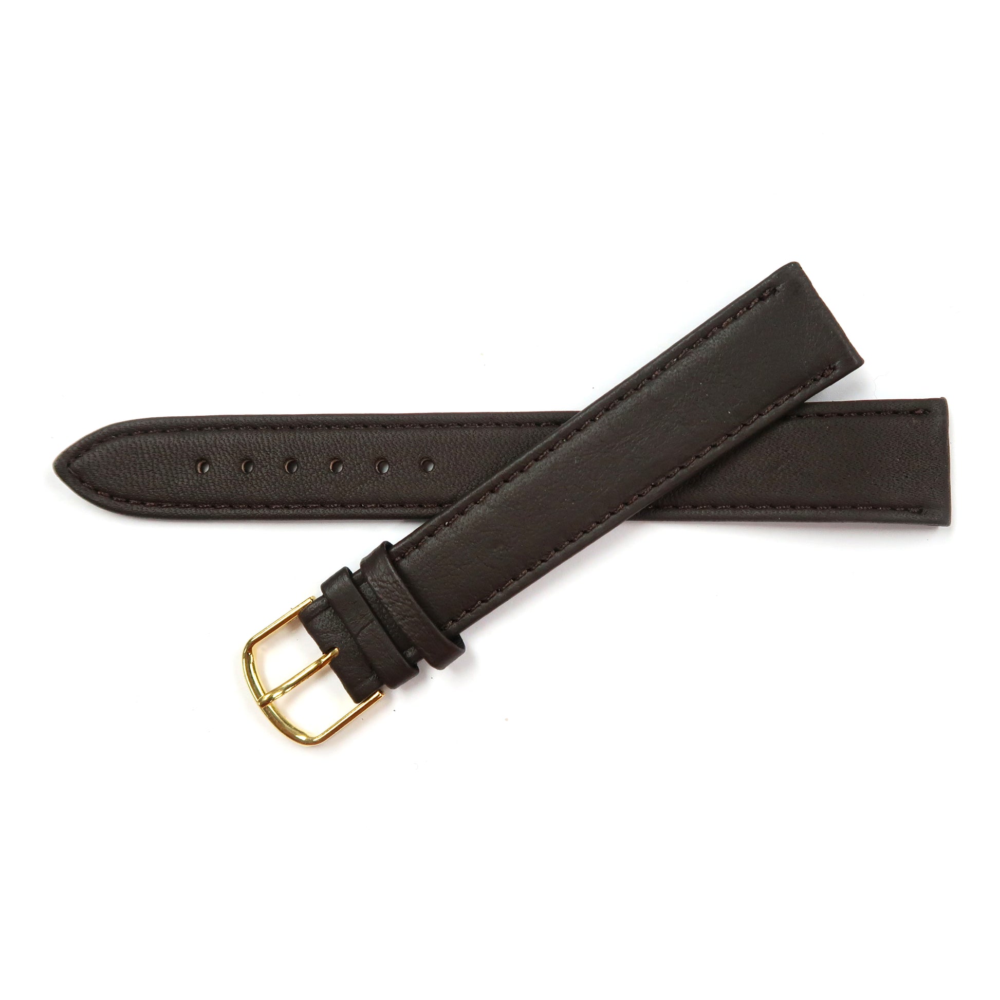Genuine Leather Extra Long Watch Band 18mm Flat Classic Plain Grain Stitched in Dark Brown - Universal Jewelers & Watch Tools Inc. 