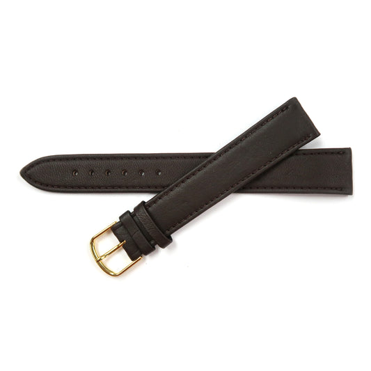 Genuine Leather Extra Long Watch Band 18mm Flat Classic Plain Grain Stitched in Dark Brown - Universal Jewelers & Watch Tools Inc. 