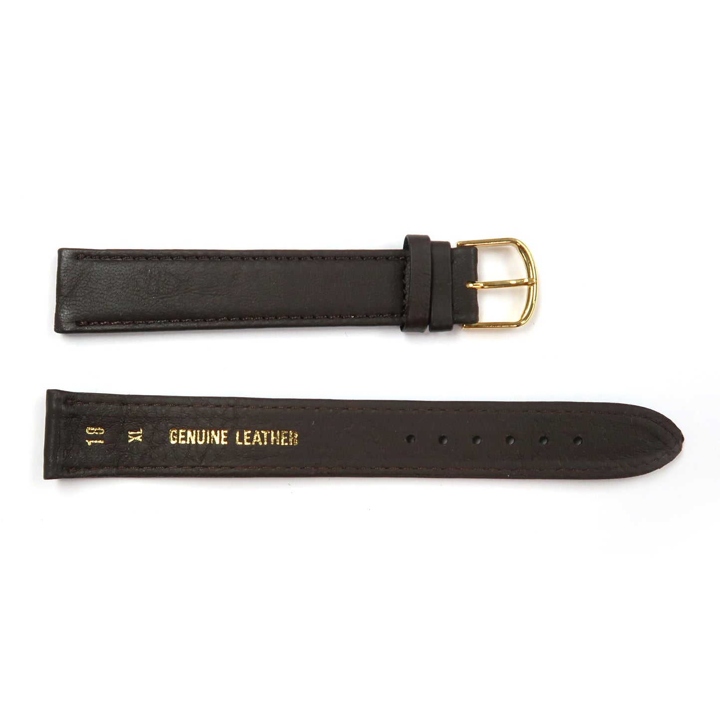 Genuine Leather Extra Long Watch Band 18mm Flat Classic Plain Grain Stitched in Dark Brown - Universal Jewelers & Watch Tools Inc. 