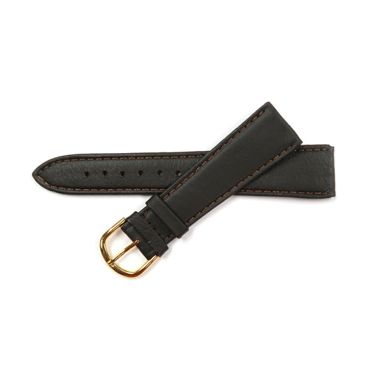 Genuine Leather Watch Band 18mm Flat Classic Plain Grain Stitched in Dark Brown - Universal Jewelers & Watch Tools Inc. 