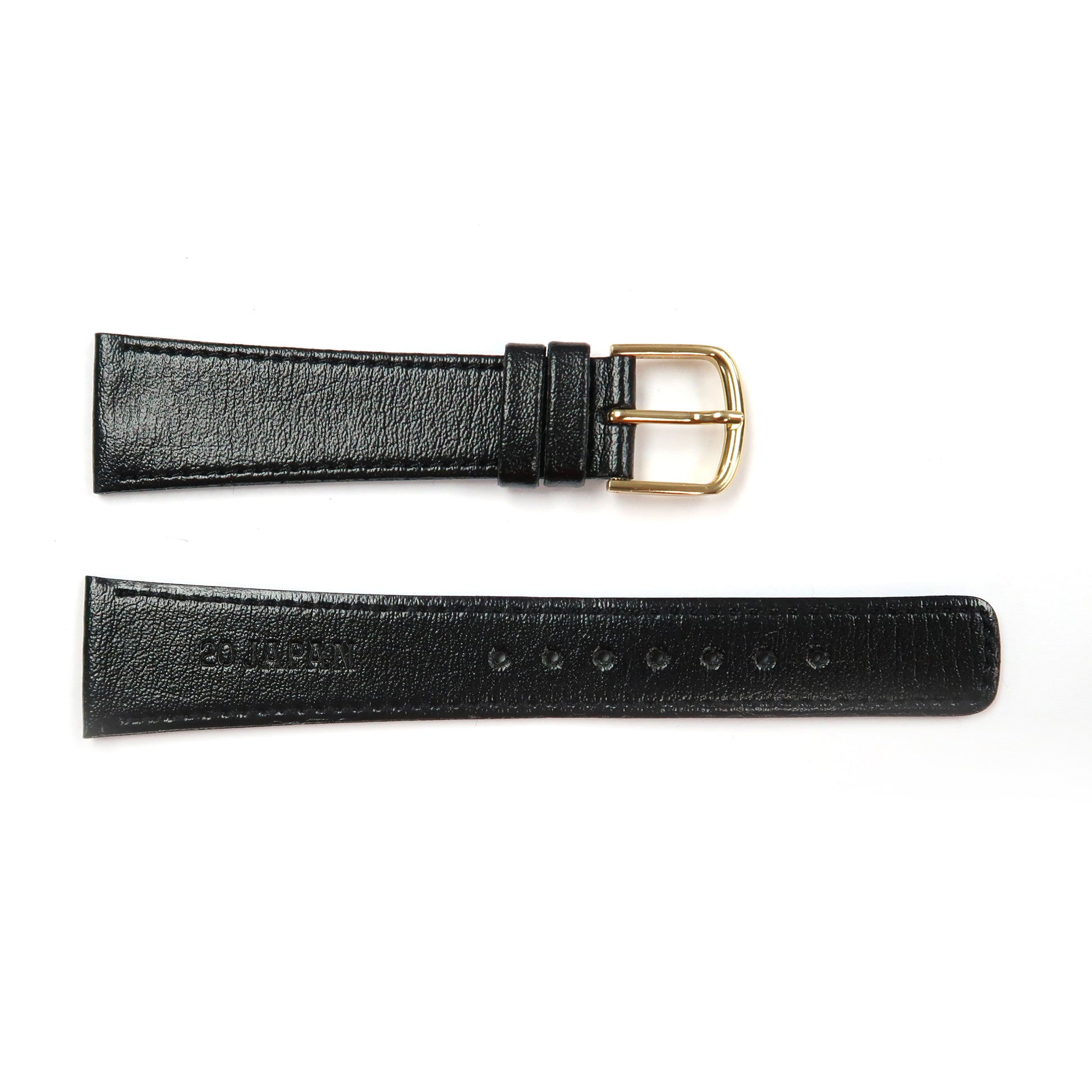 Genuine Leather Watch Band 18-20mm Flat Classic Plain Grain Stitched in Black and Dark Brown - Universal Jewelers & Watch Tools Inc. 