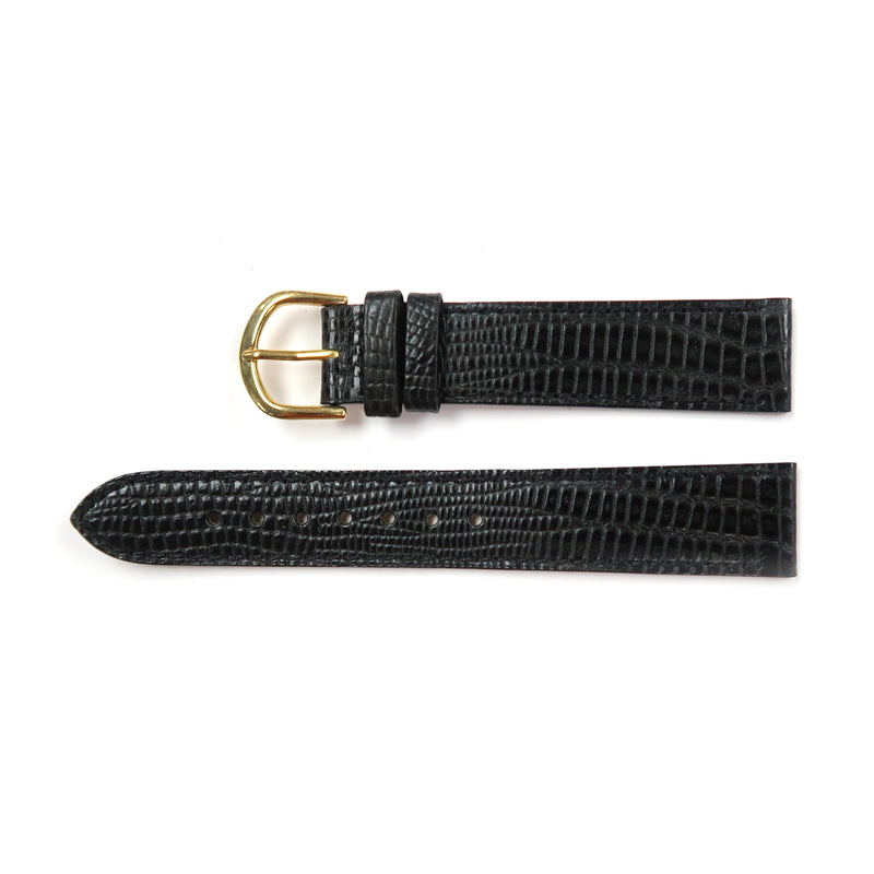 Load image into Gallery viewer, Genuine Leather Watch Band 18mm Flat Lizard Grain Stitched in Black - Universal Jewelers &amp; Watch Tools Inc. 
