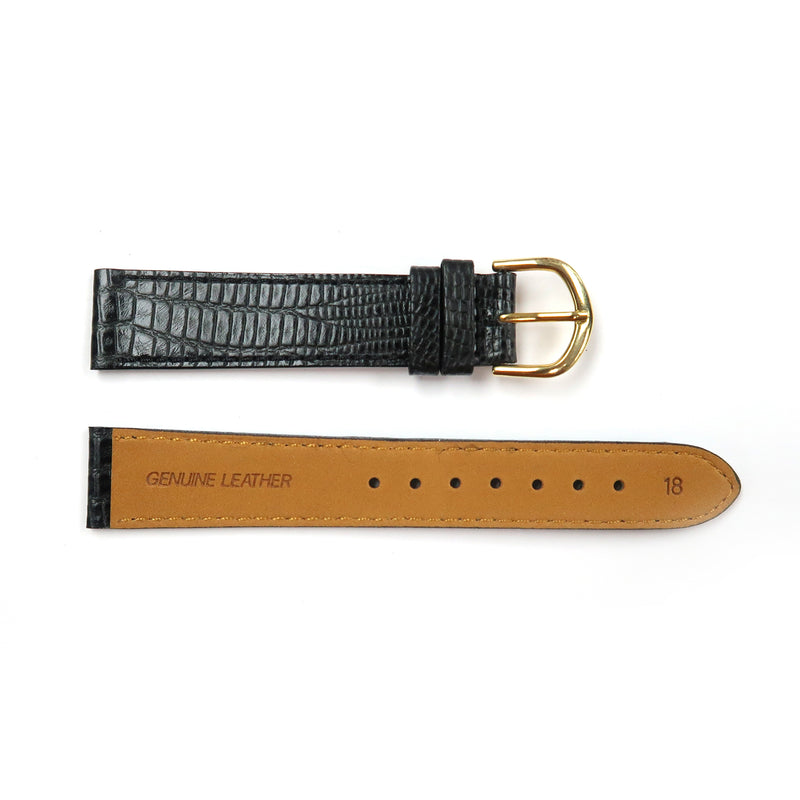 Load image into Gallery viewer, Genuine Leather Watch Band 18mm Flat Lizard Grain Stitched in Black - Universal Jewelers &amp; Watch Tools Inc. 
