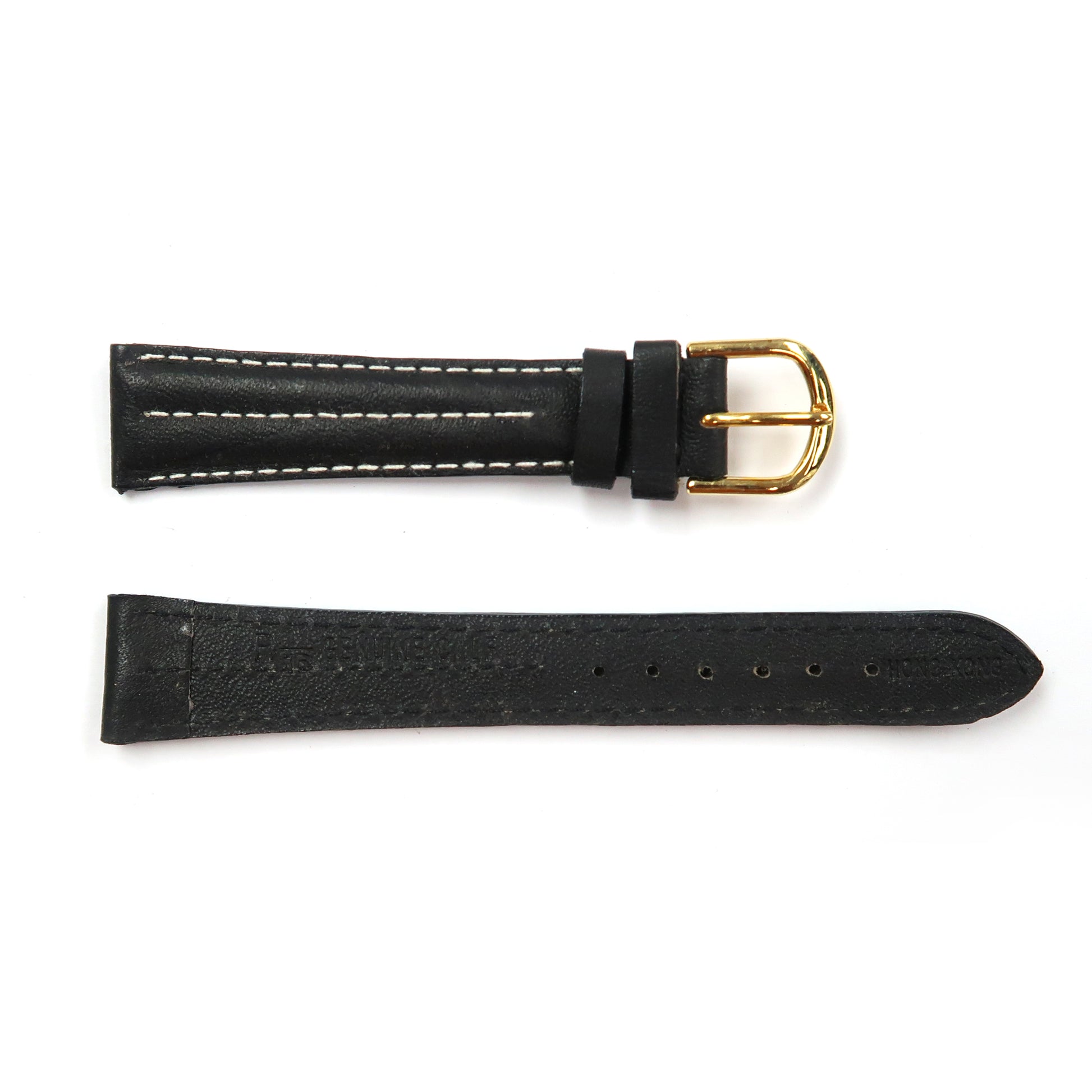 Genuine Leather Watch Band 18mm Padded Classic Plain Grain White Stitched in Black - Universal Jewelers & Watch Tools Inc. 