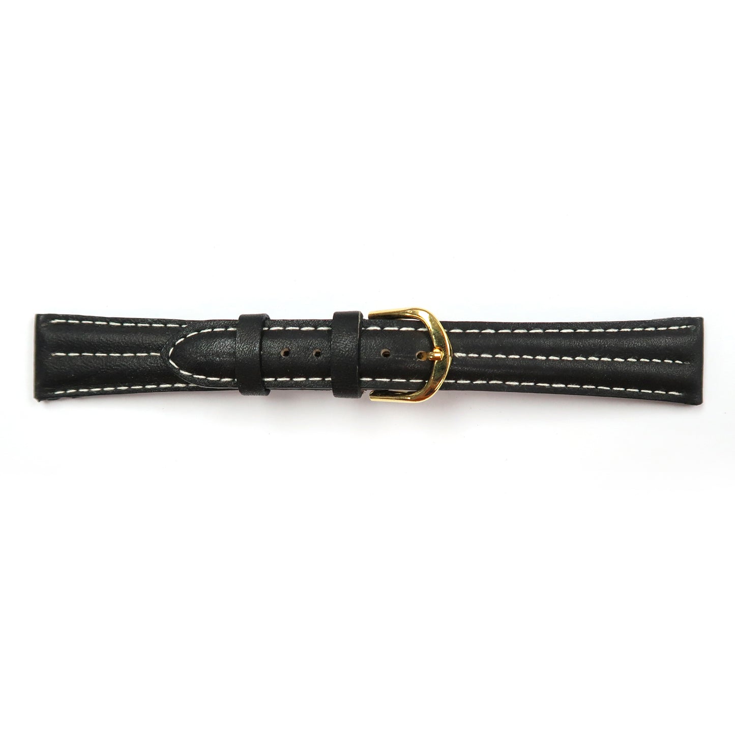 Genuine Leather Watch Band 18mm Padded Classic Plain Grain White Stitched in Black - Universal Jewelers & Watch Tools Inc. 